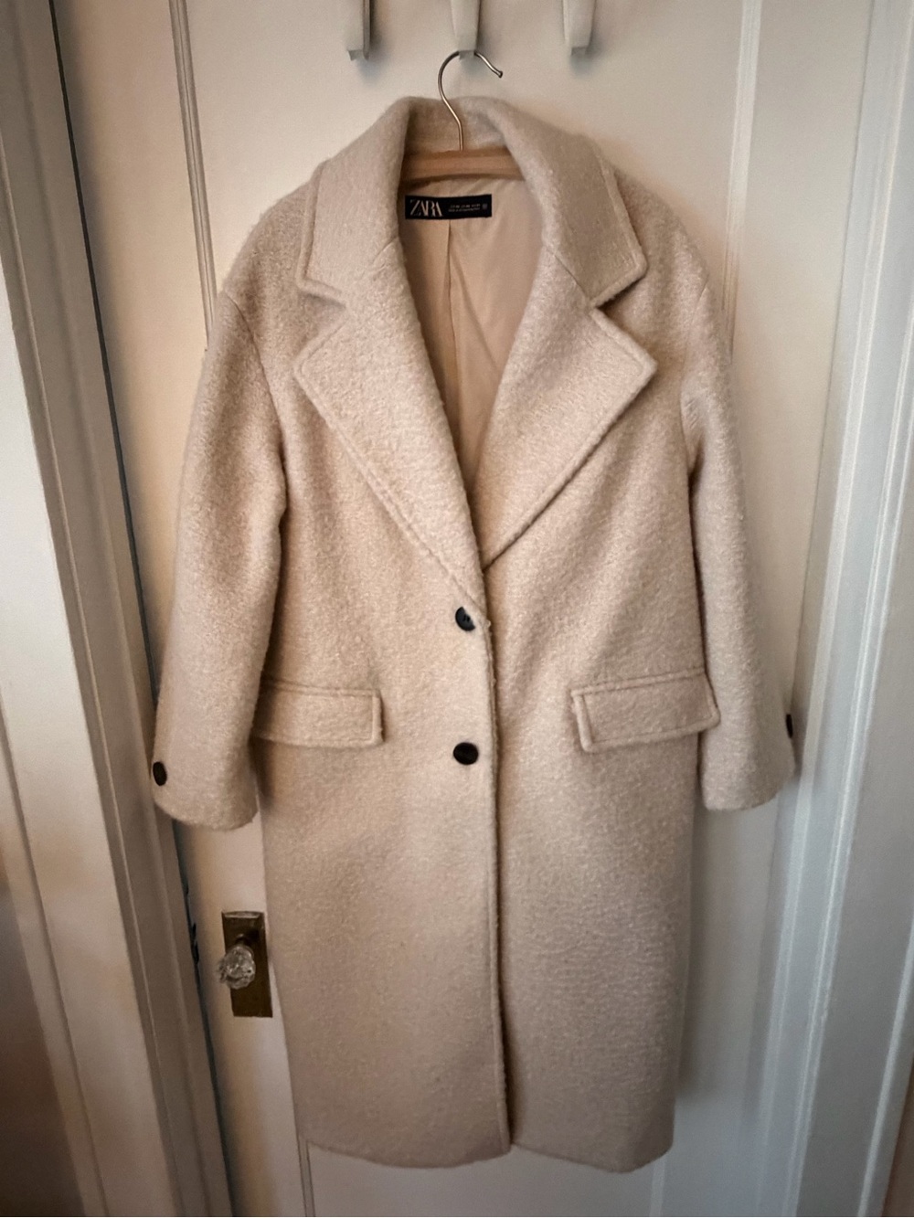 ZARA Cream Bouclé Single-Breasted Pea Coat